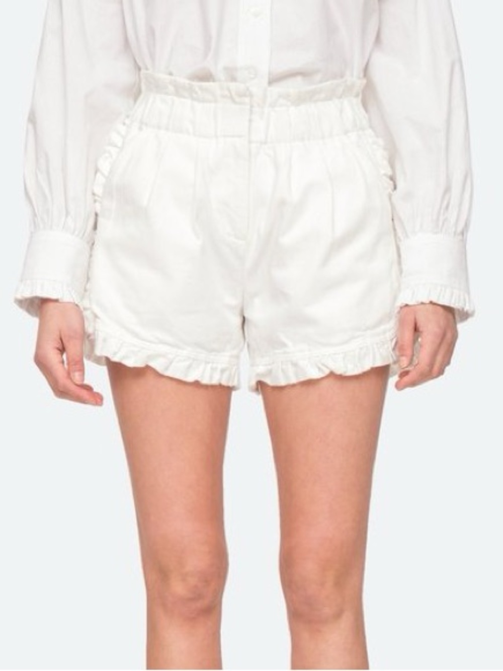 Sea New York White Fringed Elastic Waist Athletic Shorts